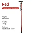Roter, leichter Aluminium-Faltstock mit verstellbarer Höhe und rutschfestem Griff - 4-Sektionen Klappstock / Rot