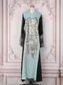 Vue de face d'une robe longue ethnique élégante avec application de paillettes chic - S / Robes / Bleu clair