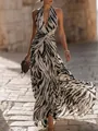 Elegante abito lungo allacciato al collo con stampa zebra bianca e nera per l'estate - Taglia S / Vestiti / Arcobaleno