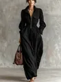 Franse stijl zwarte lange maxi-jurk met rits en elastische taille voor vakantie - XS / Dresses / Zwart