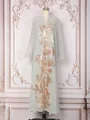 Robe longue élégante à col montant avec broderie florale de paillettes dorées - Vert clair