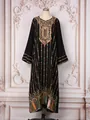 Robe de soirée élégante noire avec broderies ethniques complexes et paillettes - S / Robes / Noir