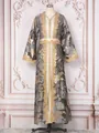 Elegant grey and gold heavy beaded long dress evening gown on mannequin for luxury parties - S / Dresses / Gray