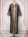 Detailed view of an elegant black V-neck kaftan dress with intricate golden sequins - XL / Dresses / Black