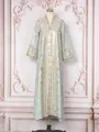 Elegant sage green V-neck long dress with intricate gold sequins and embroidery - S / Dresses / Light Green