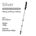 Cleye retractable silver aluminum alloy trekking pole for hiking and climbing 65-135cm - Straight Handle Silver