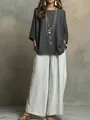 Conjunto bohemio de dos piezas con top gris carbón holgado y pantalón ancho blanco - XS / Top Y Pantalón / Gris