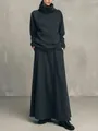 Minimalist charcoal gray high-neck sweatshirt and A-line maxi skirt two-piece set for women - S / Top And Bottom / Carbon Gray