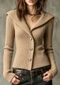 Cárdigan beige entallado de punto acanalado con cierre de botones y cuello chal - Color Caqui [en Stock] / S