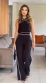 Elegant black two-piece set featuring criss-cross halter top and wide-leg trousers - 3XL / Top And Bottom / Black