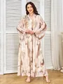 Elegante roze bedrukte maxi-jurk met hot-fix strass-steentjes en geborduurde bloemen - S / Dresses / Roze (427)