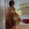 Elegante cardigan in maglia con paillettes dai toni caldi e colletto oversize unico - XS / Top / Cammello Sfumato