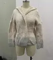 Elegante maglione con cappuccio in maglia grossa con paillettes e fondo sfumato grigio - XS / Top / Patchwork Rosa Grigio