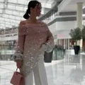 Elegante maglione in maglia con paillettes sfumate rosa e argento e spalle scoperte - XS / Top / Stile Fascia Rosa