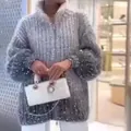 Elegante maglione grigio e bianco sfumato con paillettes e zip per donna autunno - XS / Top / Grigio