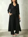 Ensemble 3 pièces noir minimaliste avec long cardigan, haut à col bénitier et pantalon large - Noir