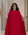 Elegantes rotes Chiffon-Maxikleid mit Pailletten am Stehkragen und an den Ärmelbündchen. - S / Kleider / Rot