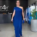 Elegant royal blue one-shoulder pleated maxi dress with side split for women - XS / Dresses / Blue