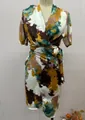 V-neck high-waist slim printed bodycon wrap dress with colorful abstract tie-dye pattern - XS / Dresses / Multicolor Abstract Print