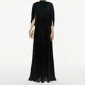 Elegant black pleated chiffon maxi dress with high round neck and chic cape-style top - XS / Dresses / Black