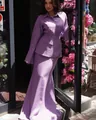 Fashionable purple three-piece set with lapel long sleeve shirt and mermaid long skirt for women - Violet