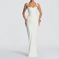 Elegantes weißes ärmelloses Korsett-Maxikleid mit drapiertem Hüftdetail für Damenmode - XS / Weiß