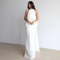 Elegant white pleated chiffon halter maxi dress perfect for formal events and weddings - XS / Dresses / White