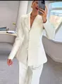 Elegantes weißes, schmal geschnittenes Blazer- und Hosenset für Damen, ideal für das Büro - XS / Oberteil Und Unterteil / Weiß