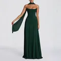 Elegante vestido de noche palabra de honor verde oscuro con detalle de cinta al cuello - Verde Oscuro