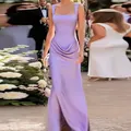 Elegantes lavendelfarbenes ärmelloses Abendkleid mit schöner Raffung an der Taille. - XS / Kleider / Violett