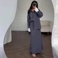 Elegant grey pinstripe long-sleeve shirt and matching maxi skirt two-piece set for women - XS / Top And Bottom / Gray