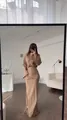 Elegant tan three-piece set featuring a lapel shirt and slim fit maxi skirt for women - Khaki