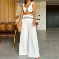 Conjunto blanco de dos piezas: chaleco corto y pantalones anchos de cintura alta. - S / Top Y Pantalón / Blanco