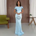 Vestido de sirena azul claro con hombros caídos en satén para ocasiones formales - XS / Vestidos / Azul claro