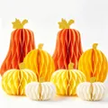 Set of fall harvest honeycomb paper pumpkins for Thanksgiving party table decoration. - Set of 8
