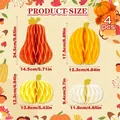 Detailed size specifications for 4pcs Thanksgiving pumpkin honeycomb ball decoration. - Set of 4