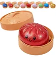 Giocattolo antistress a forma di panino rosso glitterato con faccia buffa e mini vaporiera - 1 Pezzo/Set (Con Vaporiera) / Rosso
