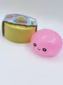 Giocattolo squishy panino rosa glitterato con faccina e scatola vaporetta gialla - 8.5cm Size / Rosa
