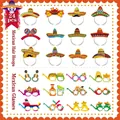 24Pcs Mexican Fiesta party photo booth props with headbands and paper glasses - Mexican Festival Mixed Set / Set of 24