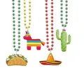 Set mexikanischer Party-Perlenketten mit bunten Filzanhängern wie Taco und Kaktus - 4 Stück Packung / 4 Stück Packung / 4 Stück Mexikanische Perlenketten