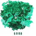 Detail van glanzende groene dollarteken PVC-confetti voor casino en feesttafeldecoratie. - 15g Verpakking / Groen