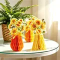 Detailed view of 3D sunflower honeycomb paper vase centerpieces for party decor - Set of 3