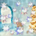 Iridescent 3D paper snowflake hanging ornaments decorations in a festive window display setting - Snowflake / 6pcs Set / AB Color