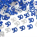 Macro view of shiny metallic blue and silver number 50 birthday party table confetti - 15g/Pack / Blue Silver