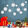 Decorative 3D white paper snowflake ornaments hanging in a festive Christmas scene - Snowflake / 6pcs Set / White