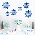 Set of 6 blue and white 3D paper snowflake hanging decorations for winter party decor - Snowflake / 6pcs Set / Blue