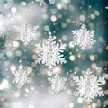 Close-up of 6pcs 3D paper snowflake ornaments hanging against festive bokeh background - 3D Round Snowflake / 6pcs Set / Silver