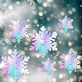 Close-up of 3D iridescent paper snowflake ornaments hanging in festive lighting - 3D Round Snowflake / 6pcs Set / Iridescent