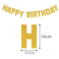 Detailed view of gold glitter birthday banner letters with dimensions 16cm by 10.3cm - Gold