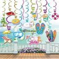 Vibrant summer pool party hanging swirls with tropical beach themed paper cutouts - Pool Party Hanging Swirls / Set of 24